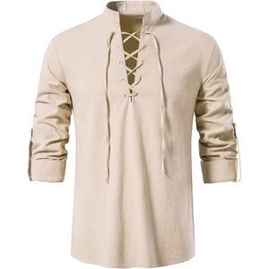 Men's Long Sleeve Shirts Retro Style Lace up Costume